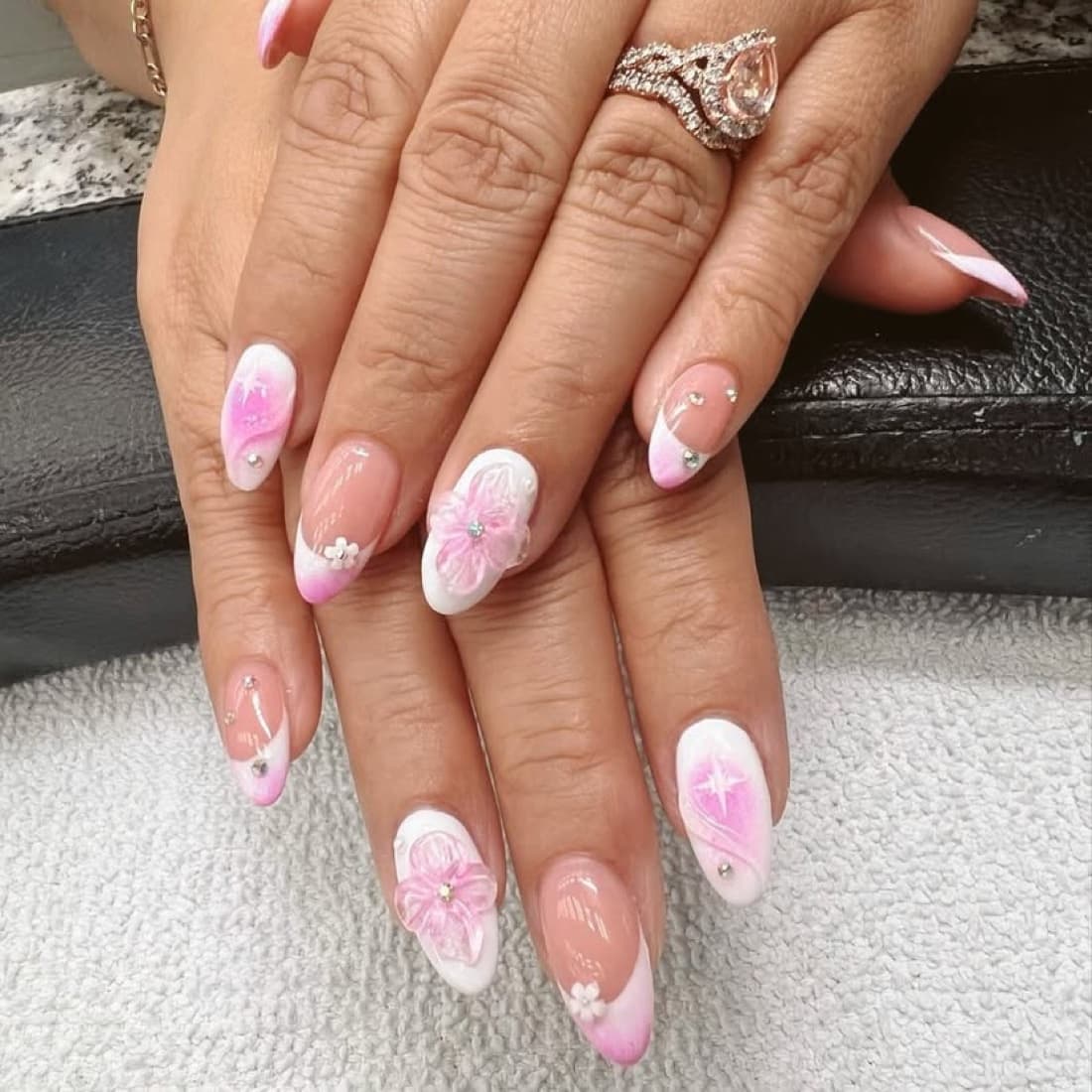 Pink marble & 3D floral art